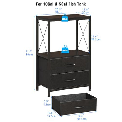 10 Gallon Aquarium Stand with 2 Drawers, Black | 10 Gallon Fish Tank Stand; 2-Tier Storage Shelf; Heavy-Duty Metal Frame; Reptile & Turtle Tank Stand; Black Finish - color: Black