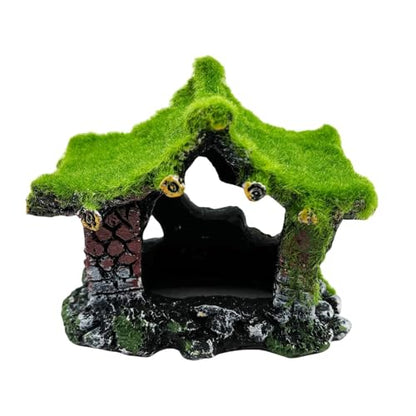 Aquarium Decoration House Resin Hideout Small Betta Fish Shrimp Tank Hide | with moss,Hollow,Small fish tank decoation,Aquarium ornament,Betta fish accessories,Small fish tank cave - size: 1PCS