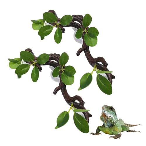PINVNBY 2 PCS Reptile Corner Branch Terrarium Plant Decoration Branches for Reptiles with Suction Cup for Amphibian Lizard Snake Climbing Ornament