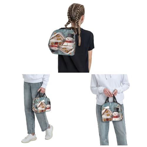 Insulated Lunch Bag Snowman and Village Lunch Box for Women Men Reusable Leakproof Lunch Cooler Bag for Office Picnic - color: Snowman And Village