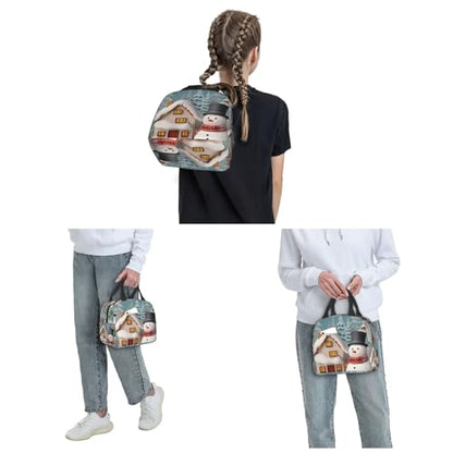 Insulated Lunch Bag Snowman and Village Lunch Box for Women Men Reusable Leakproof Lunch Cooler Bag for Office Picnic - color: Snowman And Village