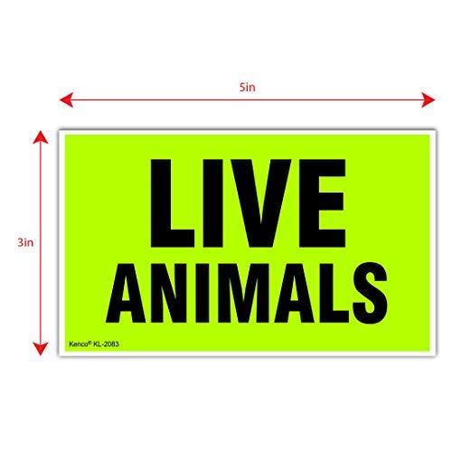 Kenco 3" X 5" Live Animals Fluorescent Shipping Label Stickers for Shipping and Packing - 500 Adhesive Labels Per Roll - size: 1 PACK