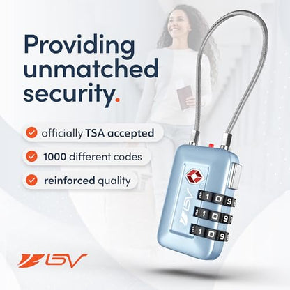 TSA Accepted Luggage Travel Lock, Set-Your-Own Combination Lock for School Gym Locker, Luggage Suitcase Baggage Locks, Filing Cabinets, Toolbox, Case (Arctic Blue, 4 Pack) - color: Arctic Blue 4-Pack