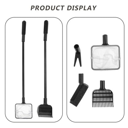 FOMIYES Fish Tank Cleaning Brush Set Aquarium Cleaning Tools with Long Handle Sponge Scrubber Gravel Rake Net and Plant Fork for Aquarium Maintenance