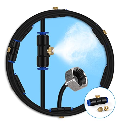 lifeegrn Misting Cooling System, Outdoor Misting System for Patio, 40 FT Misting Line+10 Mist Nozzles+3/4" Brass Adapter,Outdoor Mister System for Patio Garden Trampoline Greenhouse - size: 40 FT