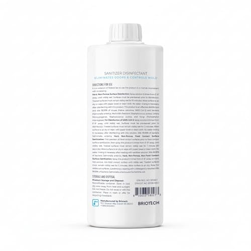 BRIOTECH Sanitizer Disinfectant Hypochlorous Spray, Kill 99.99% of Viruses & Bacteria, Control Mold, Eliminate Odor, Gentle for Nursery & Play Rooms, Food Contact Surface Sanitizer, 32 fl oz Refill | Kill 99.99% of viruses, bacteria, control mold, elimina