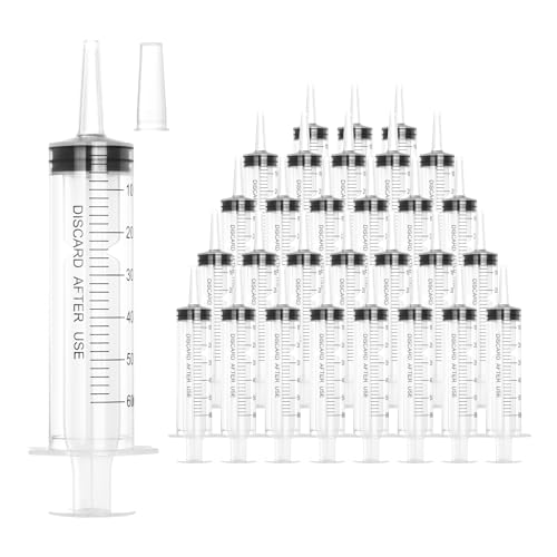 60ml Plastic Syringe with Cap, Large Syringes without Needle for Liquid, Scientific Labs, Measurement, Pet Feeding ,Ink Refilling ,Oil or Glue Applicator, Individually Wrapped (30 Pack) - style: 60ml
