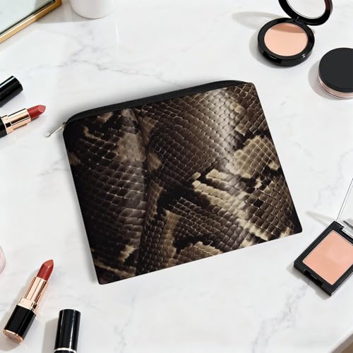 Snake Skin Makeup Bag for Women, Cosmetic Bag Portable with Zipper, Travel Toiletry Bag for Cosmetics Makeup Brushes
