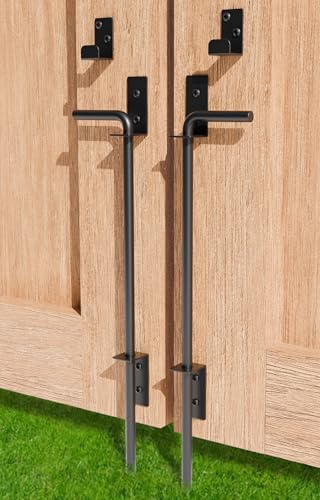 18" Heavy Duty Cane Bolt Gate Drop Rod Extra Thick Hardware Ground Latch for Wood PVC Vinyl Metal Fences Gates, Double Doors, Black Solid Steel-2 Pack - color: 18 Inch
