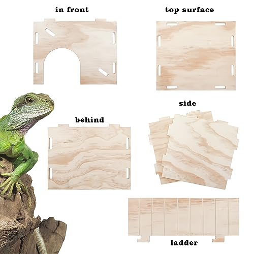 Large Bearded Dragon Hide Cave, Wooden Lizard Hideout with Climbing Ramp, Reptile Habitat with Basking Platform, Tank Accessories for Bearded Dragon Lizard Chameleon Hamster 11.3 x 9.1 x 7.1 Inch - size: 11.3 x 9.1 x 7.1 Inch