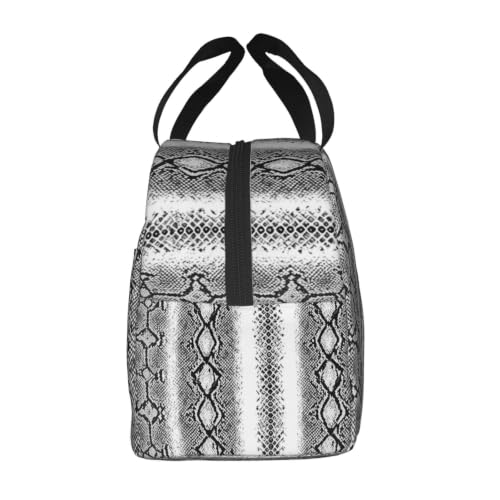 Women Snake Print Insulated Lunch Bag Leakproof | Snake Skin White Silver, Durable Thermal Cooler Tote, Waterproof & Leakproof for Work, Picnic & Travel - color: Pattern (842)