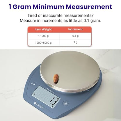 Etekcity 0.1g Food Scale, Bowl, Digital Grams and Ounces for Weight Loss, Dieting, Baking, Cooking, and Meal Prep, 11lb/5kg, Stainless Steel Prussian Blue | 11lb/5kg capacity with tare, removable bowl, ideal for baking, meal prep and portion control, Stai