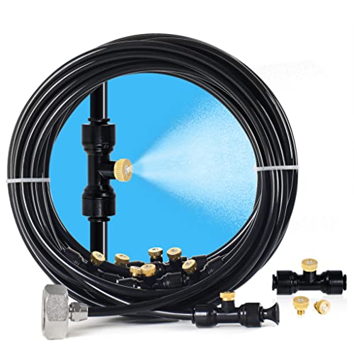26FT Misters for Outside Patio, 7 Brass Nozzles, 3/4 Inch Adapter | Creates cooling fine mist for compact patios, gardens and greenhouses; 8M preassembled line supports easy DIY setup. - size: 26FT