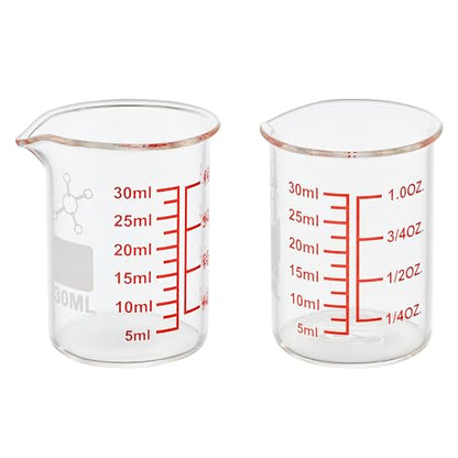 High Borosilicate Glass Measuring Cup-V-Shaped Spout，Glass Measuring Beaker for Kitchen or Restaurant, Easy to Read, 30 ML (1 Oz)-Pack of 2 - size: 30ml (1oz) - Pack of 2