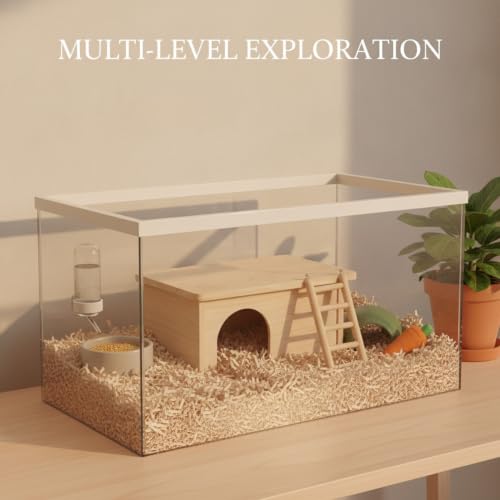 Natural Wood Two-Story Reptile Hideout with Enclosed Base and Open Upper Deck, Durable Habitat Decor for Terrarium, 13.8 x 7.1 x 6.7 Inches