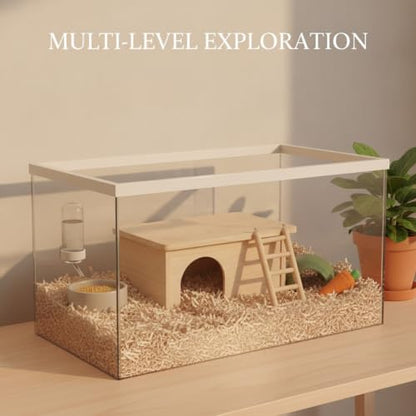 Natural Wood Two-Story Reptile Hideout with Enclosed Base and Open Upper Deck, Durable Habitat Decor for Terrarium, 13.8 x 7.1 x 6.7 Inches