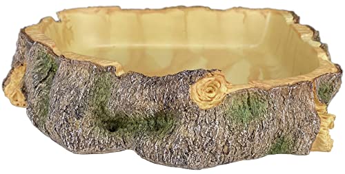 Komodo Polyresin Wood Corner Bowl X-Large Food & Water Dish | Realistic Tree Trunk Design |Non-Porous Interior is Easy to Clean | Corner Design Saves Space in Tank | Measures 11 x 11 x 2.5