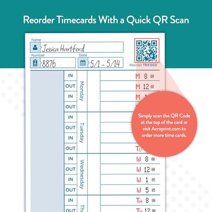 Acroprint Totalizing Payroll Recorder Time Cards ES/Green, Pack of 550 (09‑9116‑550)