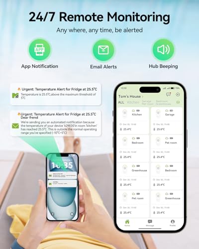 WiFi Remote Refrigerator Thermometer, 1/3 Mile Long Range Freezer Alarm, IP66 Waterproof, App Email Alert, with Digital Monitor Hub, 1 Smart Wireless Temperature Sensor for Kitchen, Fridge, RV - style: 1 Long Range LCD Hub + 1 Waterproof Sensor
