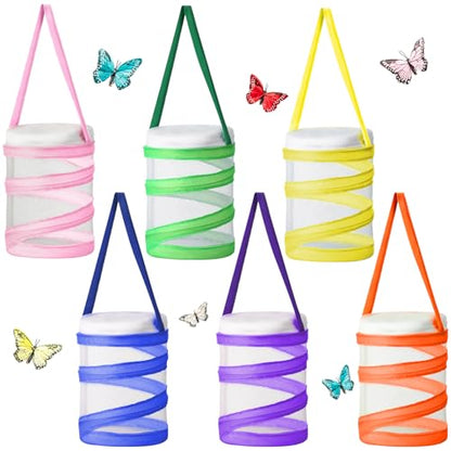 Hiboom 6 Pcs Mini Butterfly Habitat Cage Bulk Clear Mesh Butterfly Net Habitat Insect Mesh Net Cage Container Foldable Terrarium, 5.5 x 7.1 Inch - style: Cylindrical