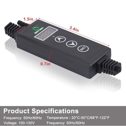 Reptile Dimming Thermostat, PID Thermostats for Reptile Tanks, Digital Thermostats for Reptile Heating Mat & Heaters, Breeding Incubation, Seed Germination (68-122°F/20-50℃)