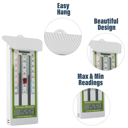 Digital Max Min Thermometer Classic Design - Wall Mounted Temperature Monitor for Garden, Greenhouse or Home