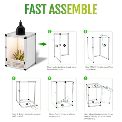 Jumping Spider Enclosure, Small Reptile Cage Hatching Habitat, Toxirium 8" x 8" x 12" Screen & Acrylic Doors, Ventilated Terrarium for Lizards, Snakes, Frogs, Easy Assembly, Two Doors