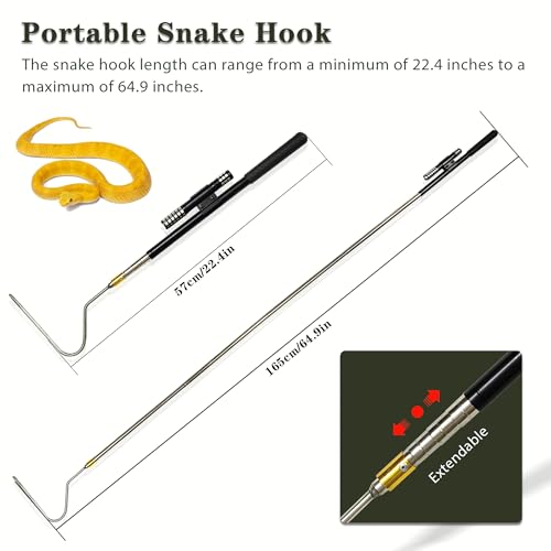 64 inch Snake Hook, Professional Reptile Catcher Handling Tool, Stainless Steel Retractable Pole | Pick-up Handling Tool Kit, For Catching Snakes, For Controlling Snakes, For Moving Snakes - color: BLACK