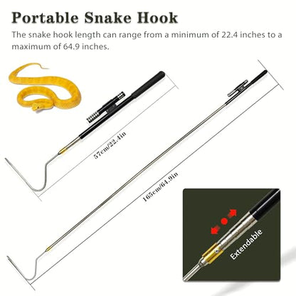 64 inch Snake Hook, Professional Reptile Catcher Handling Tool, Stainless Steel Retractable Pole | Pick-up Handling Tool Kit, For Catching Snakes, For Controlling Snakes, For Moving Snakes - color: BLACK