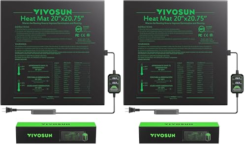 VIVOSUN 20"x20.75" Seedling Heat Mat with Built-in Temperature Controller, UL & MET-Certified Waterproof Plant Heating Pad for Germination, Hydroponics, Brewing, Breeding, and Greenhouses (Pack of 2) - size: 20"x20.75" (Pack of 2)