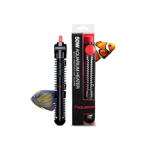 Aquatop 50W Premier Glass Heater with Guard – Submersible for Fish Tanks Up to 13 Gallons – 68-93°F Adjustable Temp – Fresh & Saltwater Use - size: 50 Watts