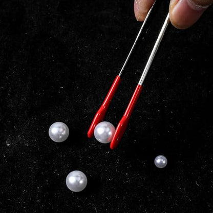 4 Pieces Tweezers with Rubber Tips PVC Rubber Coated Tweezers Rubber Long Bent Tip Tweezer and Straight Flat Tip Tweezer for Lab Stamp Hobby Jewelry Crafts Feeding (Silver, Red)