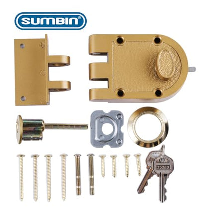 Jimmy Proof Deadbolt Lock with Heavy Duty Single Cylinder deadbolt Fit Most of The Antique Entry Door in Gold Finish 2 Sets - color: Gold-2pcs