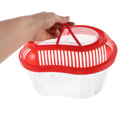 Alasum Portable Red Plastic Fish Tank with Lid and Handle, Reptile Carrier with Ventilation Holes for Turtles and Lizards, Small Transport Box for Outdoor Use