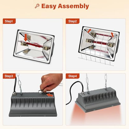 Chicken Coop Heat Lamp for Dog Kennel, Cat Bed, Reptiles & Incubators - 250W Adjustable Heat Lamp with 2 Heat Settings for Poultry, Livestock, and Pets