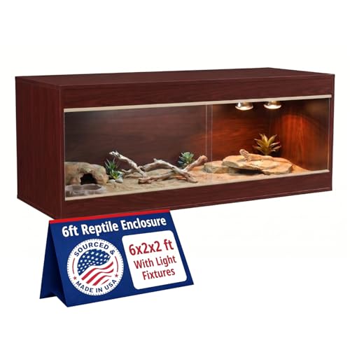 180 Gallon Reptile Enclosure, Made in USA 72" x 24" x 24" Bearded Dragon Tank with Sliding Acrylic Doors, Large Terrarium for Leopard Geckos, Snakes, Lizards & Tortoises - Mahogany - color: Mahogany