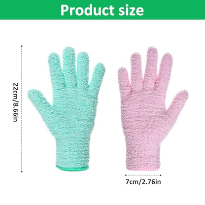 Thinp 2 Pairs Microfiber Dusting Gloves, Reusable Plant Cleaning Gloves-Washable Leaf Cleaning Gloves Gentle Dusting Mitt for Plants House Kitchen Car Blinds Lamps (Pink, Green)