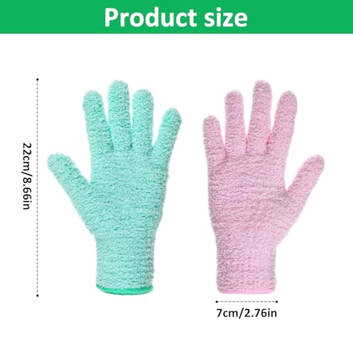 Thinp 2 Pairs Microfiber Dusting Gloves, Reusable Plant Cleaning Gloves-Washable Leaf Cleaning Gloves Gentle Dusting Mitt for Plants House Kitchen Car Blinds Lamps (Pink, Green)