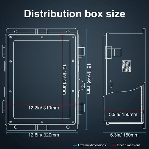 Namunanee Outdoor Electrical Junction Box, ABS Water Resistant Enclosure with Internal Mounting Panel & Hinged Cover (18.1" H* 12.6" L* 6.3" W) - size: 18.1"H x 12.6"L x 6.3"W & Standard