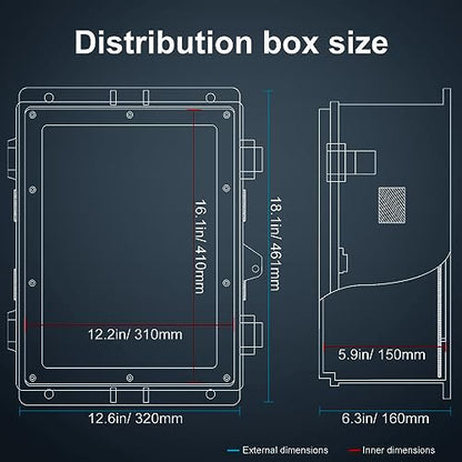 Namunanee Outdoor Electrical Junction Box, ABS Water Resistant Enclosure with Internal Mounting Panel & Hinged Cover (18.1" H* 12.6" L* 6.3" W) - size: 18.1"H x 12.6"L x 6.3"W & Standard