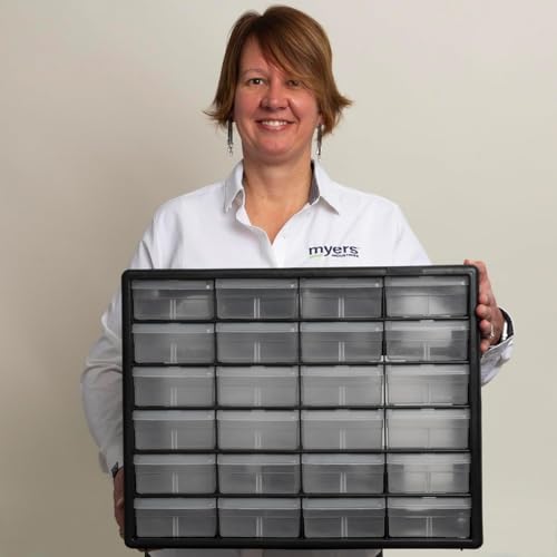 Akro-Mils 24-Drawer Plastic Storage Cabinet, 20"W x 6"D x 16"H, Red | Plastic Cabinet w/ Drawers for Garage Organization, Beads, Building Bricks Storage, Teacher Toolbox, Makeup Organizer, 10124 - color: Red, size: 24 Drawer, style: 1 Pack