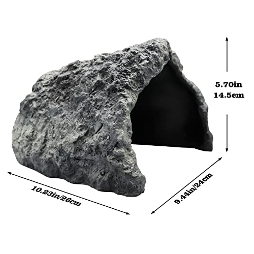 Extra Large Reptile Rock Hide Cave, Resin Cave, Aquarium Decorations Accessories, Lizard Turtle Fish Hide Habitat 10.23x9.44x5.7 Inches