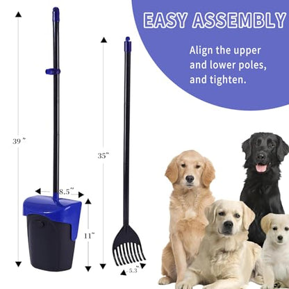Pooper Scooper Large Swivel Bin & Rake with 160 Waste Bags,Heavy Duty Dog Pooper Scooper with Bag Attachment for Large Small Dogs, Long Handle Poop Scooper with Lid for Yard, Grass, Gravel (Blue) - color: Blue1