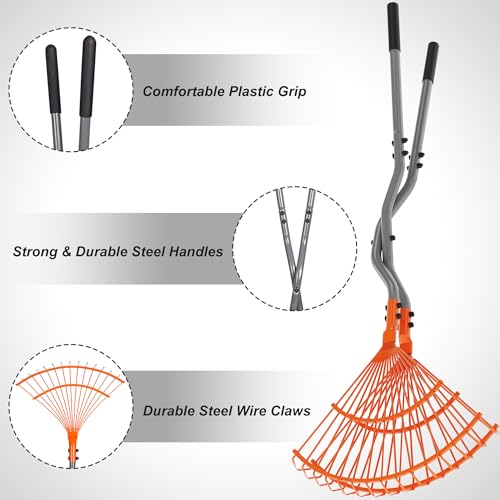 Walensee Leaf Grabber Rake, Long Handle Yard Debris Collector for Lawn | Scoop Leaves, Grass Clippings And Yard Debris Without Bending Or Touching. Steel Claws Secure Waste For Quick Cleanup.