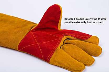 23.6 Inch Long Sleeves Welding Gloves for Men, Heat/Fire Resistant Leather Gloves for Mig, Tig, Forge, BBQ, Grill, Fireplace, Puncture Resistant Welder Gloves for Garden and Animal Handling