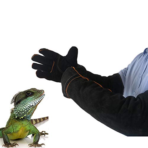 Lifeunion Animal Handing Gloves Anti-Bite & Scratch Reinforced Animal Protection Gloves for Dog Cat Bird Reptile Snake (Black-1)