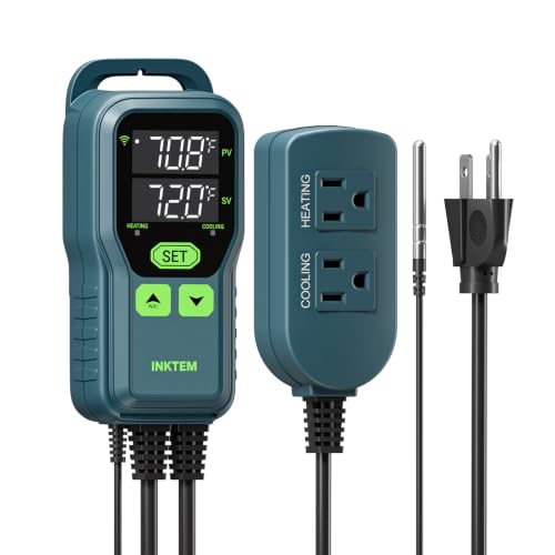 WiFi Temperature Controller, Digital Thermostat for Greenhouse 1200W | Programmable Temperature Controlled Outlet Heating & Cooling -40~212℉ Fridge Compressor Delay, for Reptile Brewing Incubation - color: White