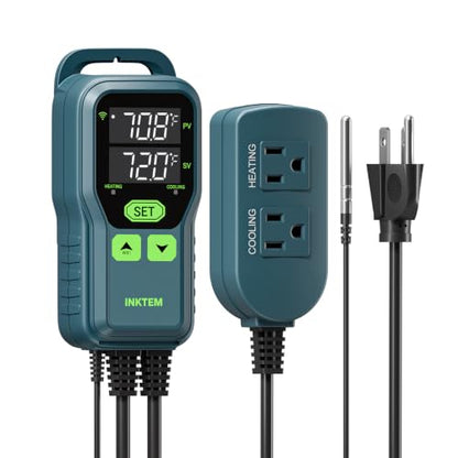 WiFi Temperature Controller, Digital Thermostat for Greenhouse 1200W | Programmable Temperature Controlled Outlet Heating & Cooling -40~212℉ Fridge Compressor Delay, for Reptile Brewing Incubation - color: White