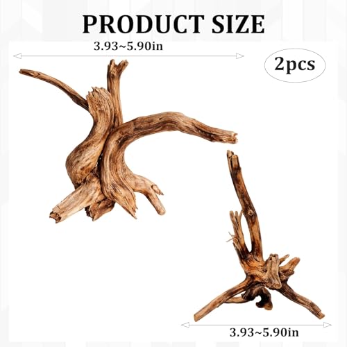 CZFSWT 2Pcs Driftwood for Aquarium, 3.93-5.9" Driftwood Decor, Drift Wood for Fishtank Suitable for Fish Tank Decorations and Reptile Habitats