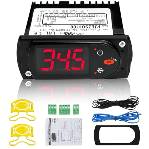 PJEZS0H100 Temperature Controller Digital Thermostat Controller 115V with Temperature Sensor Probe & 2 NTC Probes Fit for Carel and All Refrigerator Types